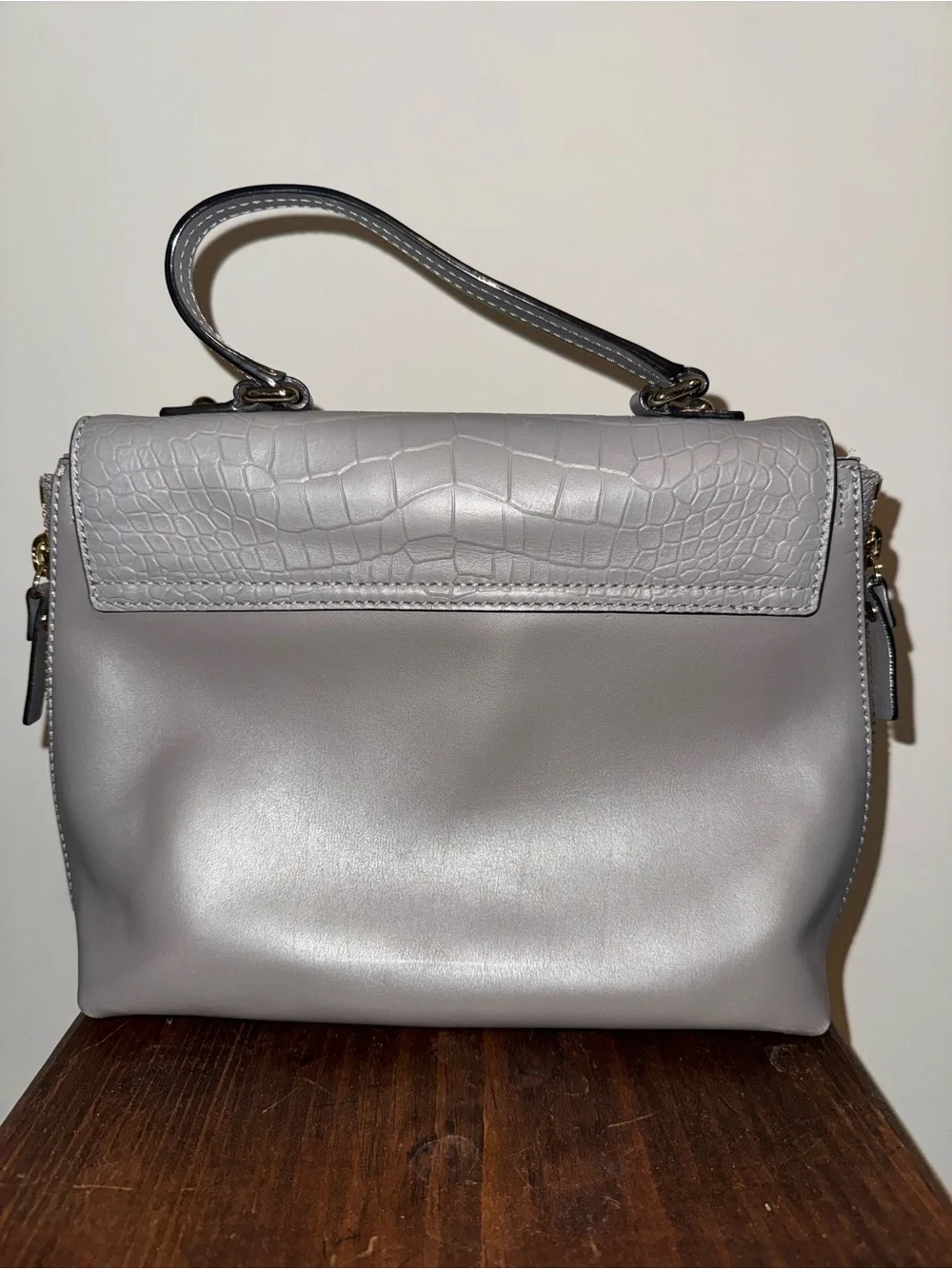 kate spade Gray Croc-Embossed Top Handle Satchel with Gold-Tone Accent
